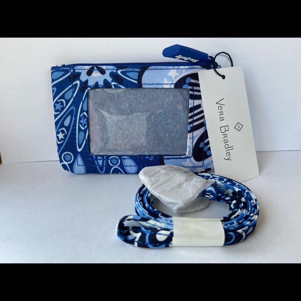 VERA BRADLEY ZIP ID & MATCHING LANYARD LIGHTEN UP BLUE STAR MEDALLION 23408-R91